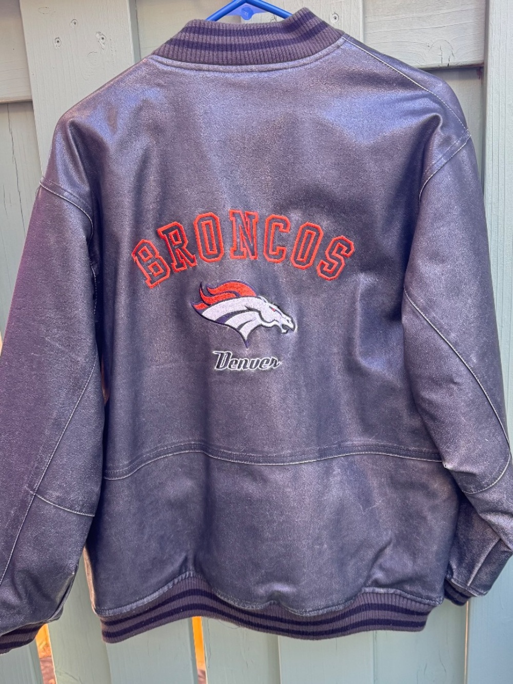 Denver Broncos Womens XL 16/18 NFL Faux Leather Bomber Jacket Embroidered - Picture 1 of 13